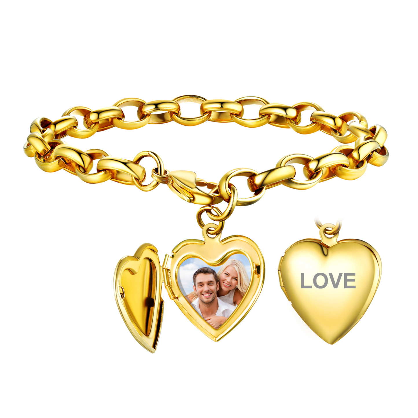 Name Engraved for Women Custom Photo Heart Charm Bracelet 