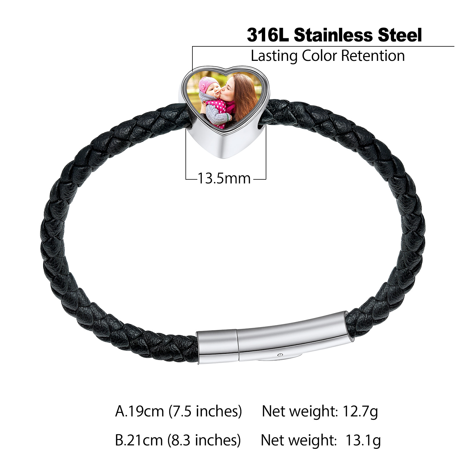 Custom Photo Leather Bracelet Set for Couple