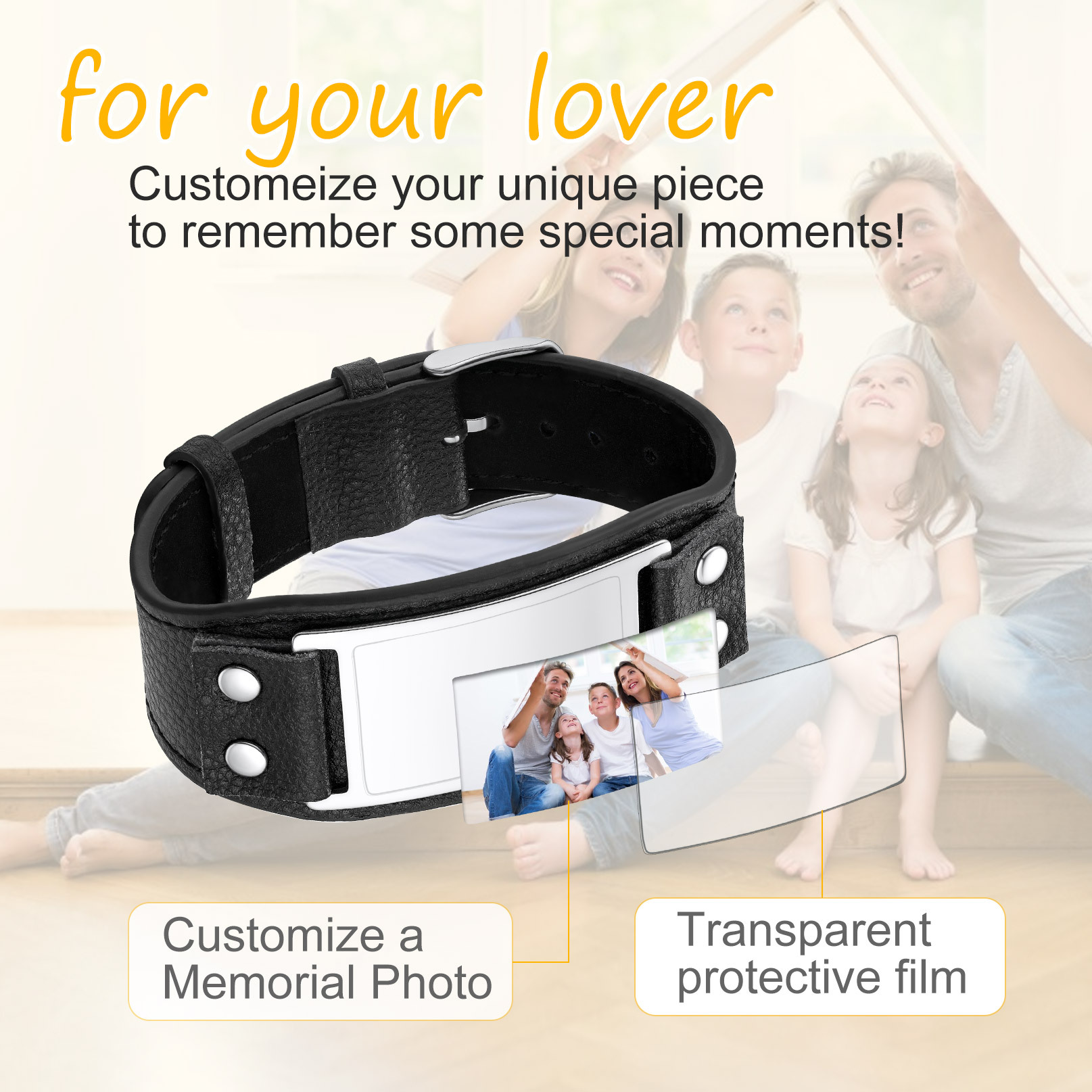 Custom Photo Leather Band Bracelet with Picture for lover