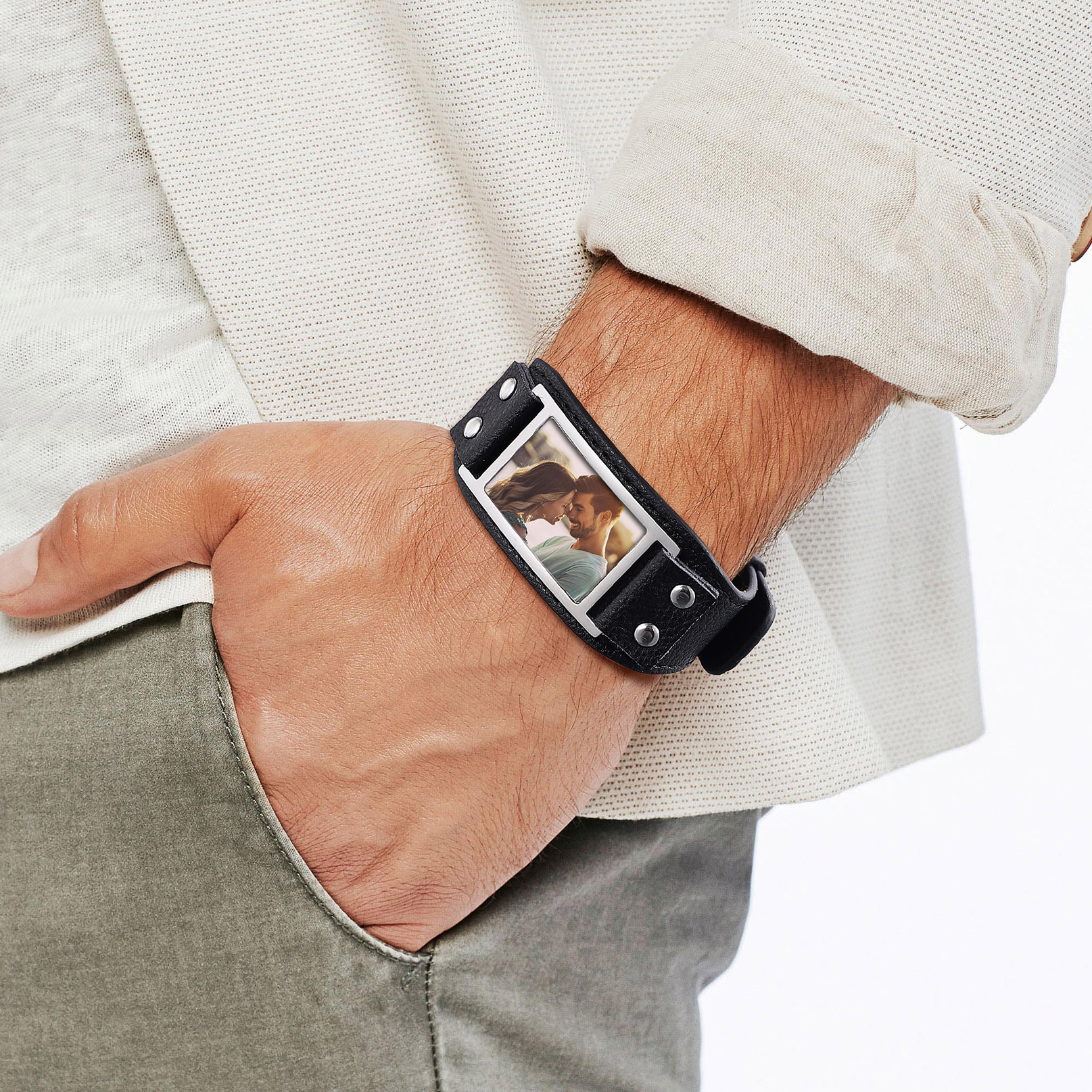 Custom Leather Band Bracelet with Picture for Men model