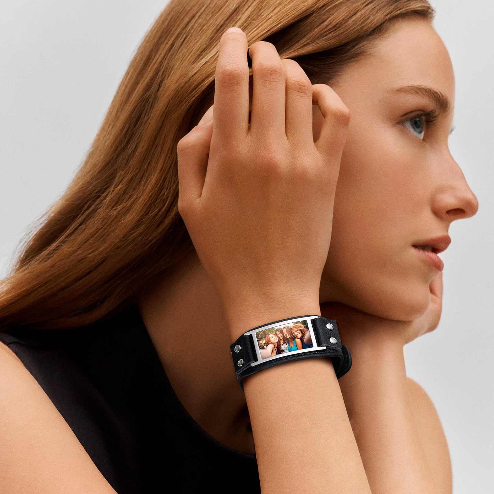 Custom Leather Band Bracelet with Picture model