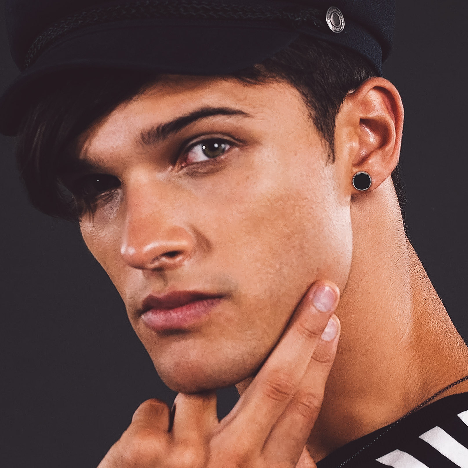 Sterling Silver Viking Rune Natural Black Onyx Stud Earrings