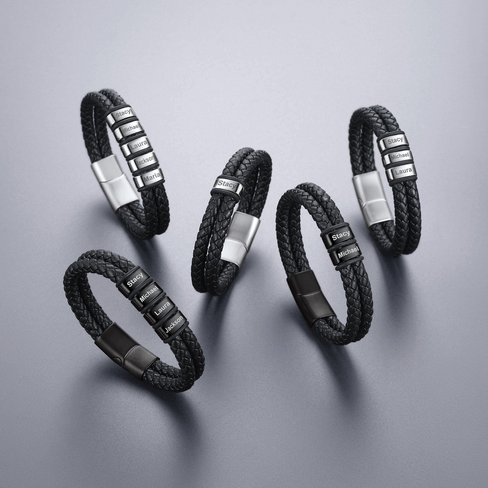 Custom Beaded Braided Leather Bracelets