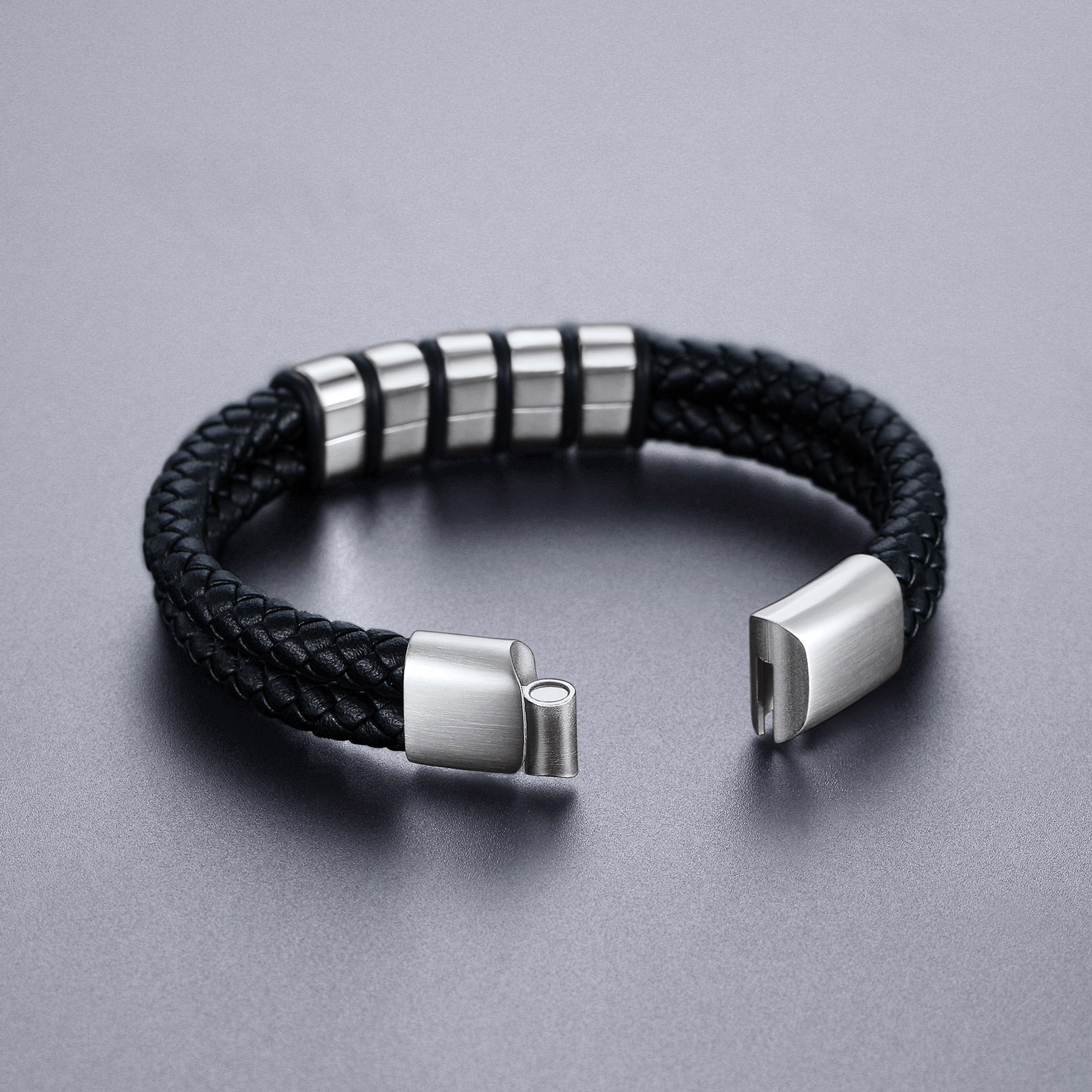 Custom Name Beaded Braided Leather Black Bracelets