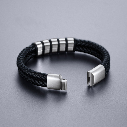 Custom Name Beaded Braided Leather Black Bracelets