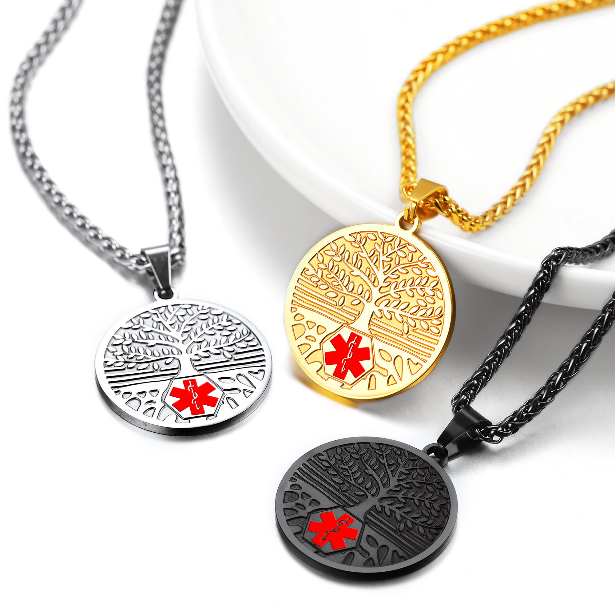 Customize Medical Alert Health Emergency ID Stainless Steel Pendant Necklace