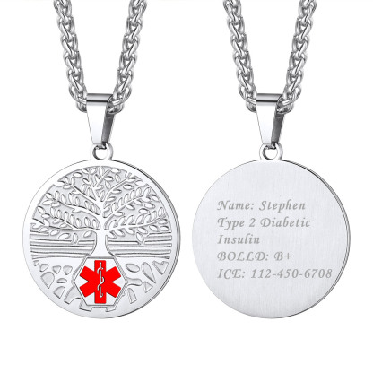 Customize Medical Alert Health Emergency ID Stainless Steel Pendant Necklace