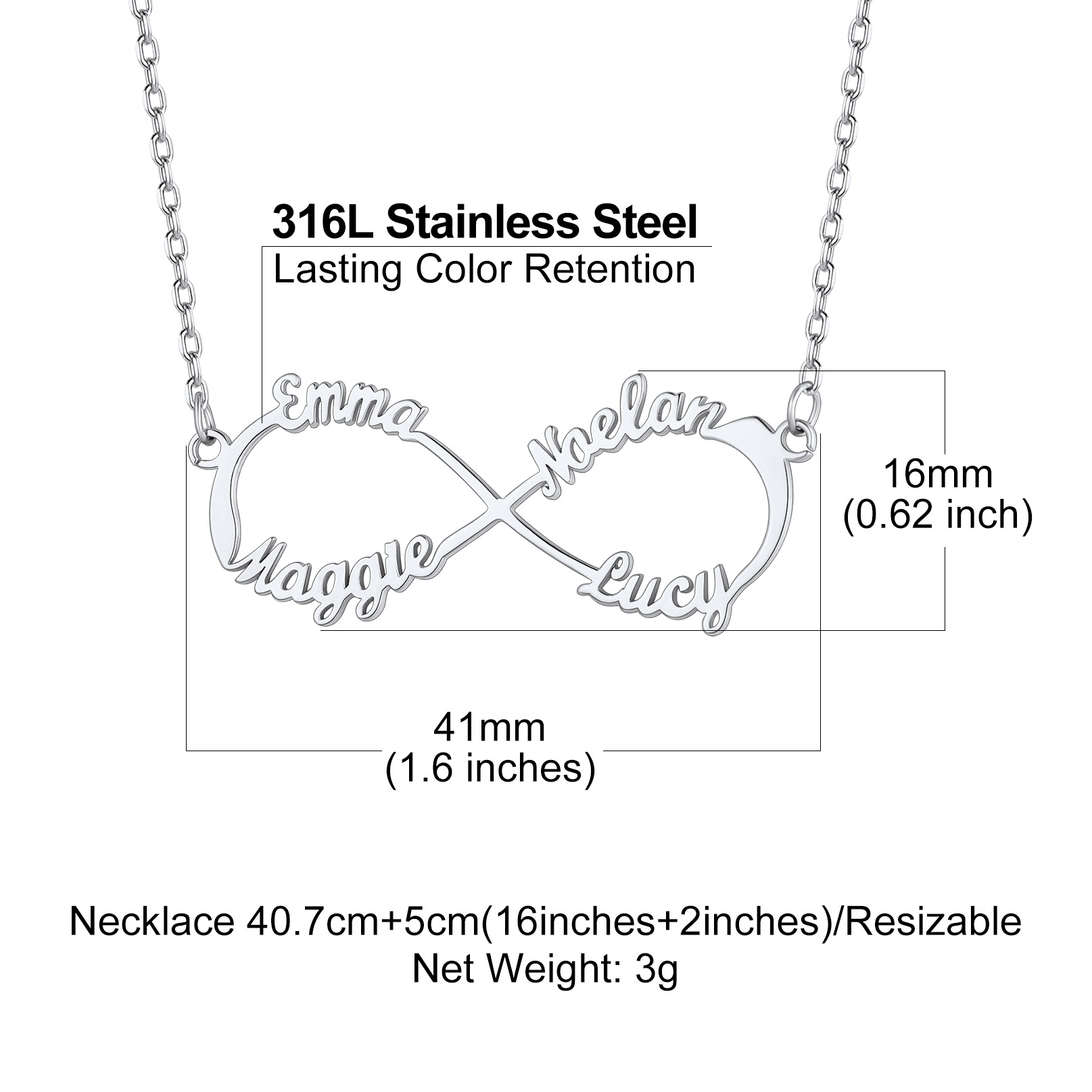 Custom Name Infinity Pendant Necklace for Women detail