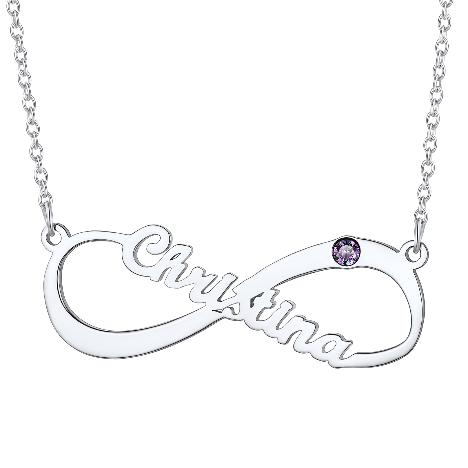 Personalized Birthstone Infinity Necklace with Name for Women silver
