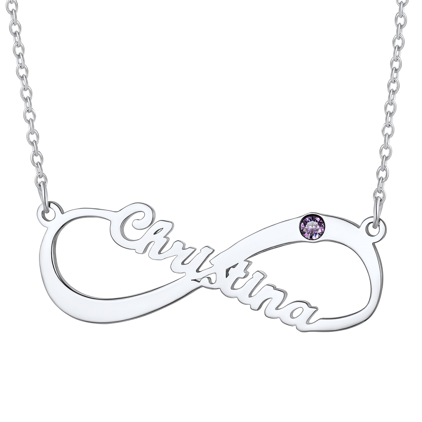 Personalized Birthstone Infinity Necklace with Name for Women silver