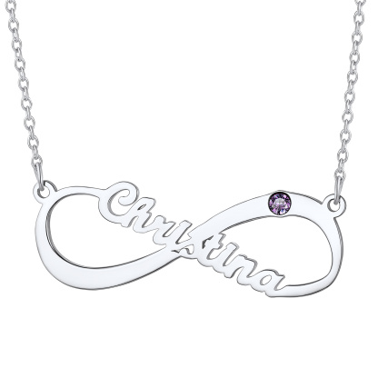 Personalized Birthstone Infinity Necklace with Name for Women silver