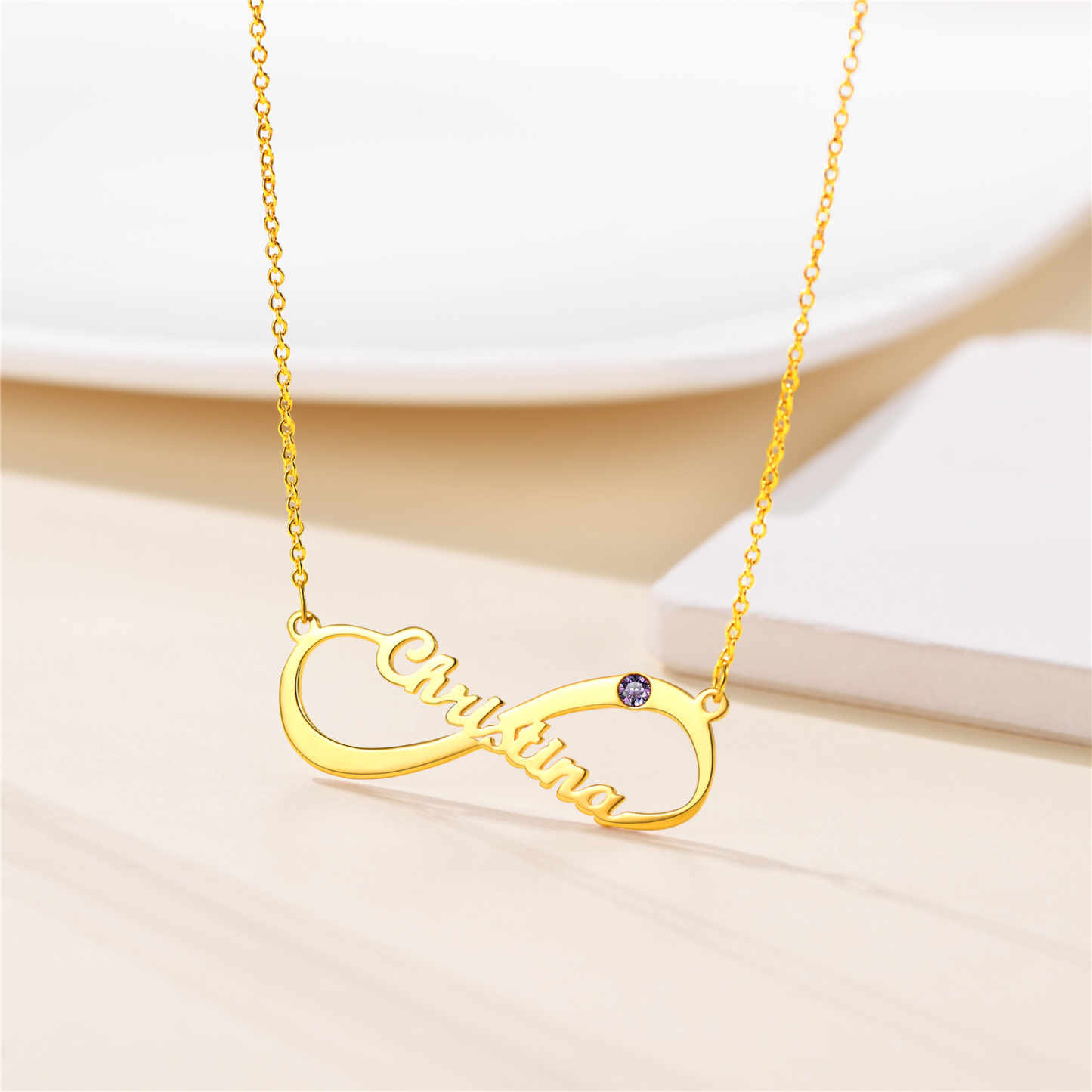 Personalized Birthstone Infinity Name Necklace for Women occasion gold