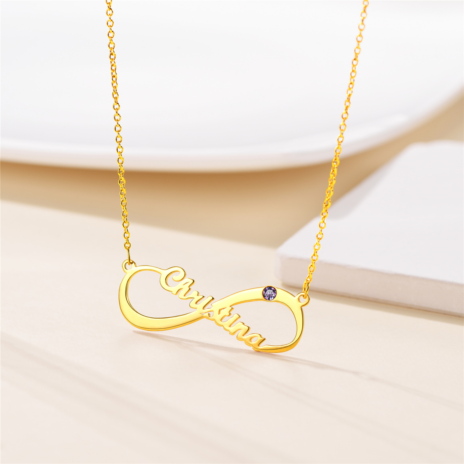 Personalized Birthstone Infinity Name Necklace for Women occasion gold