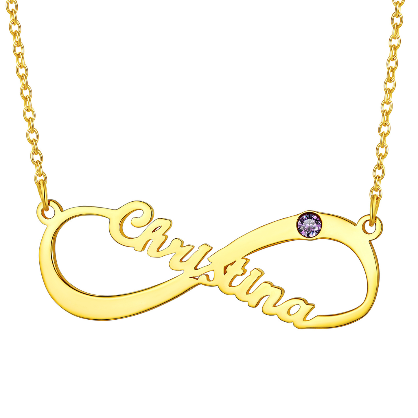 Personalized Birthstone Infinity Necklace with Name for Women gold