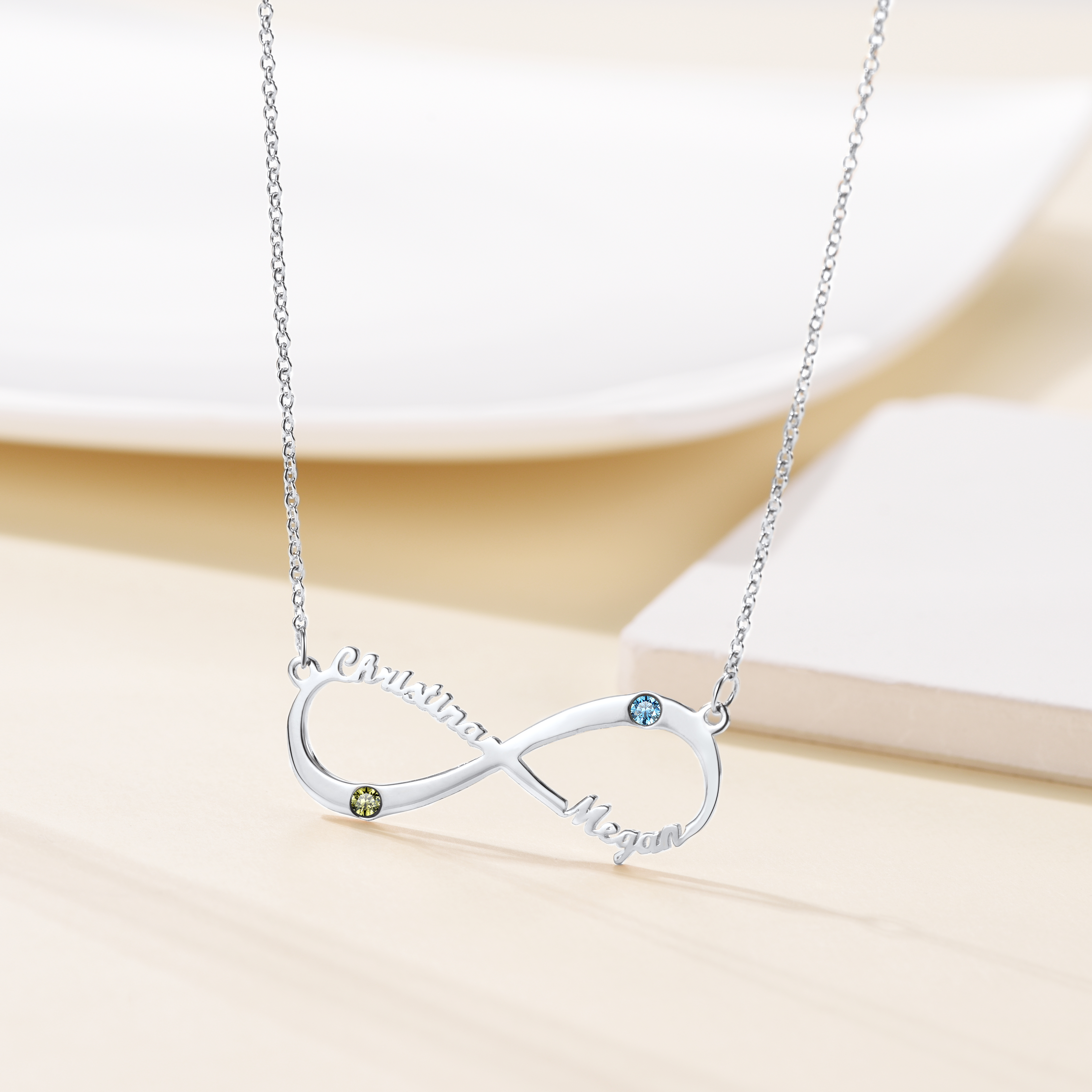 Personalized Birthstone 925 Sterling Silver Infinity Name Necklace for Women occasion silver