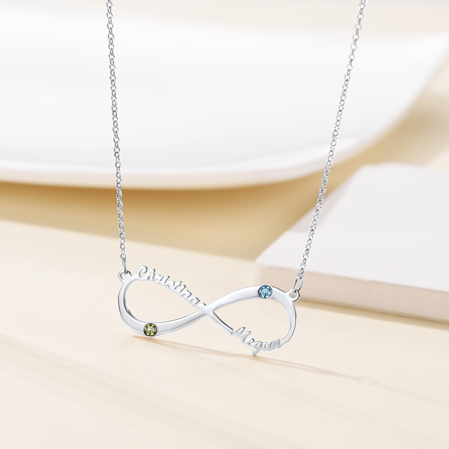 Personalized Birthstone 925 Sterling Silver Infinity Name Necklace for Women occasion silver