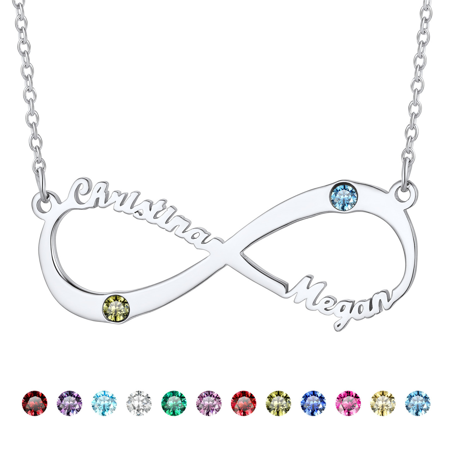 Personalized Birthstone 925 Sterling Silver Infinity Name Necklace for Women SILVER