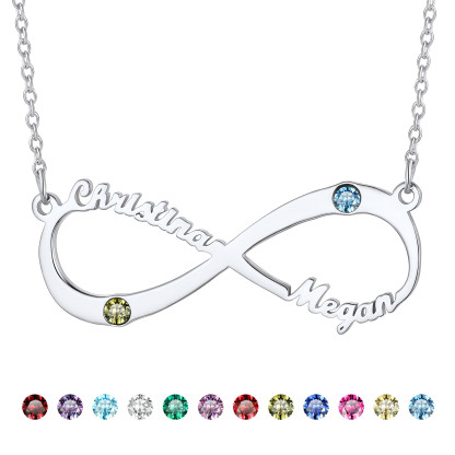Personalized Birthstone 925 Sterling Silver Infinity Name Necklace for Women SILVER