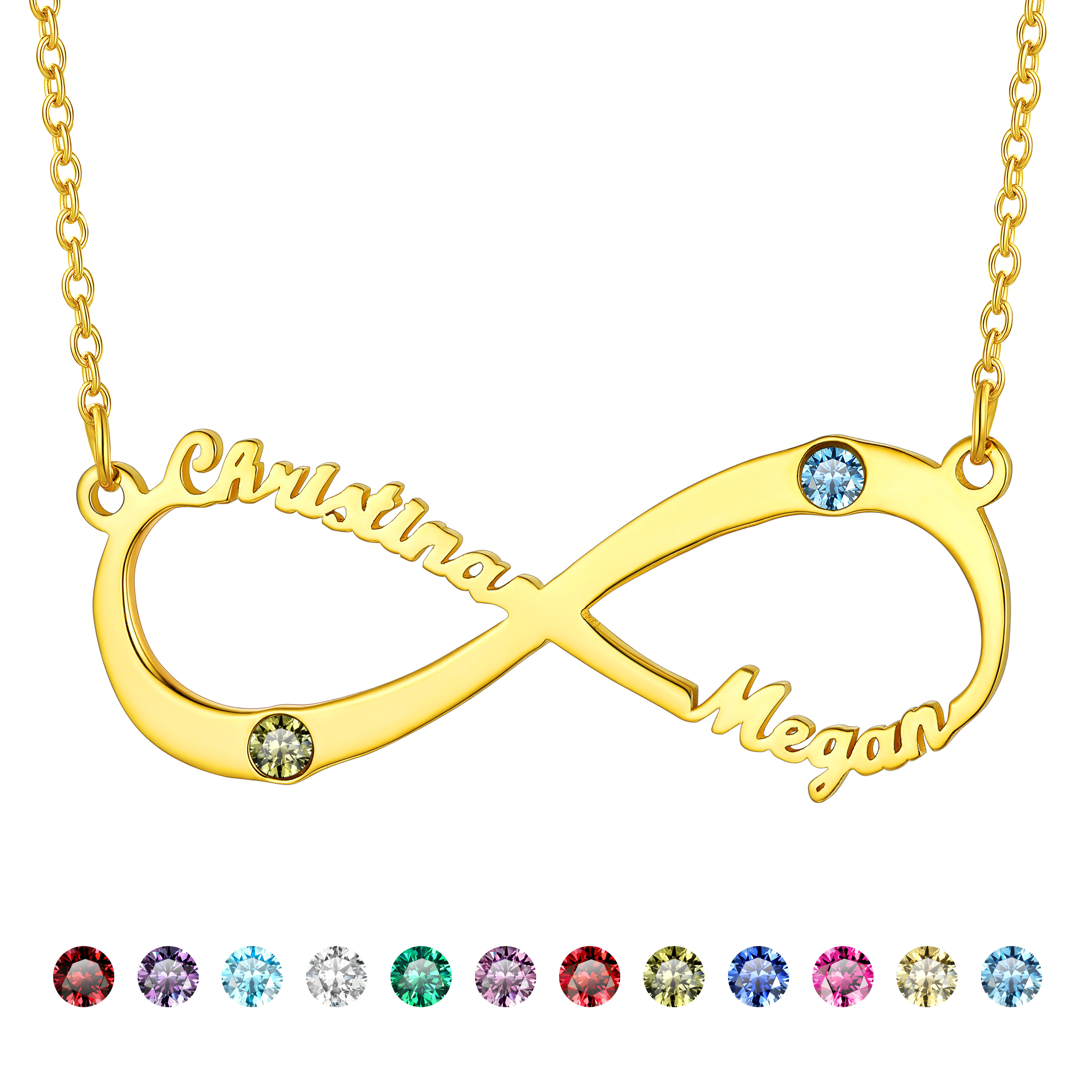 Personalized Birthstone 925 Sterling Silver Infinity Name Necklace for Women Gold