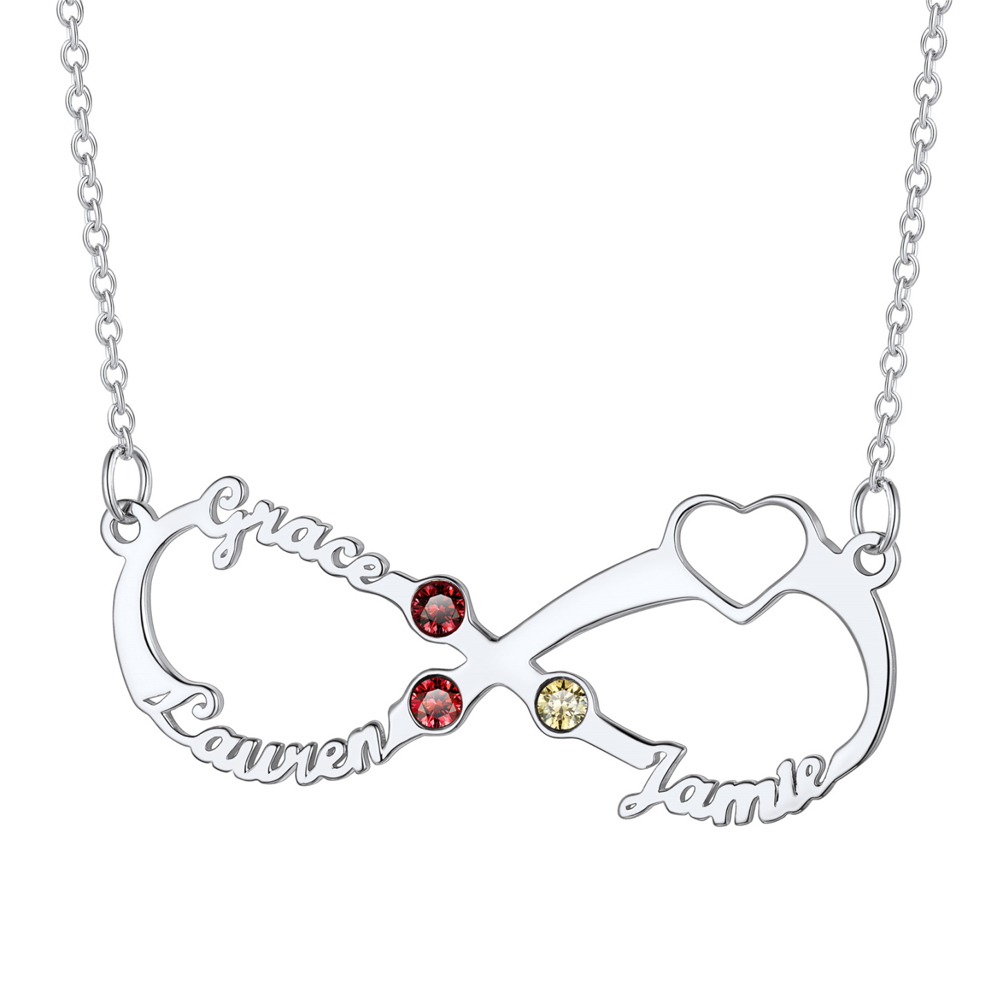 Personalized Birthstone Infinity Name Necklace for Women SILVER