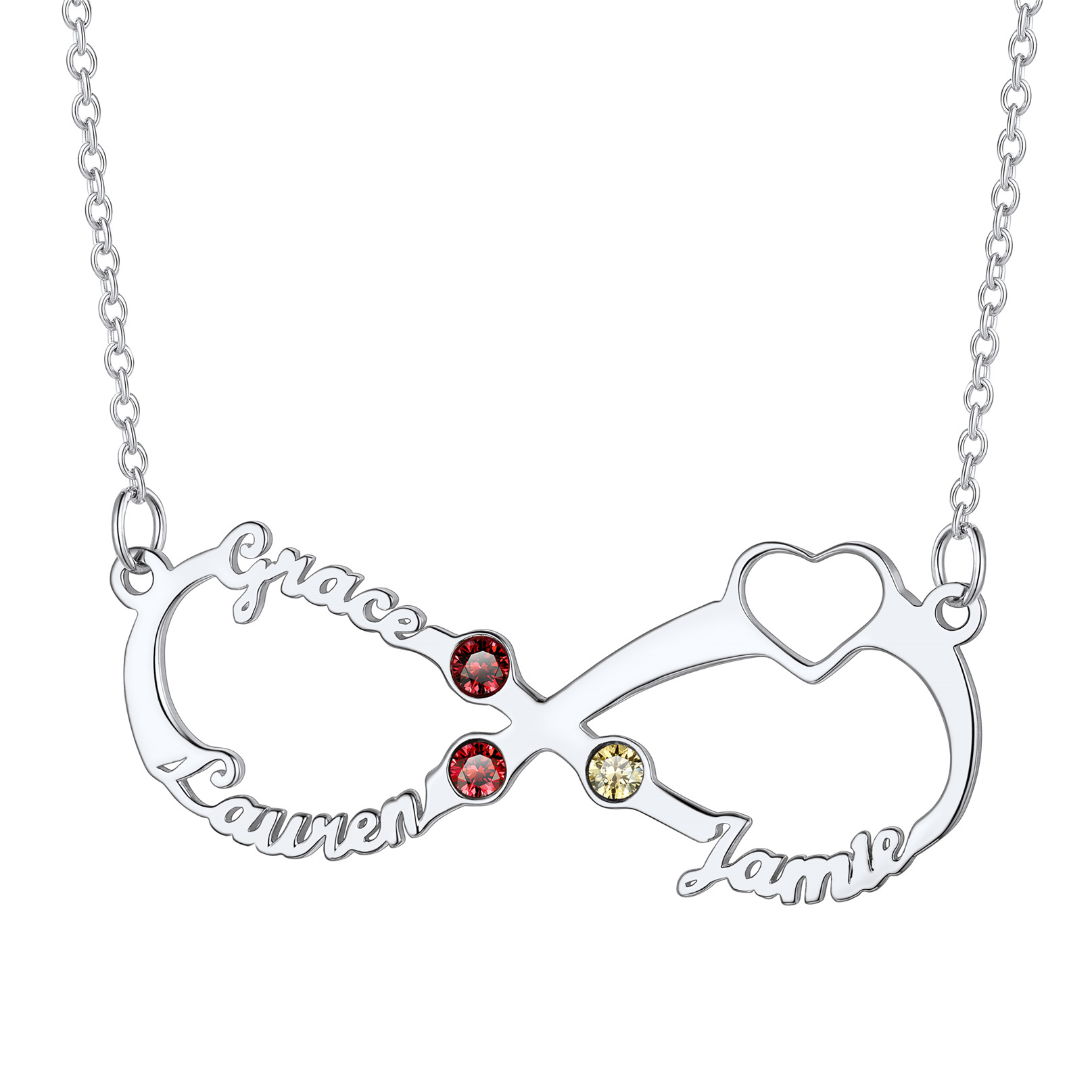 Personalized Birthstone Infinity Name Necklace for Women SILVER