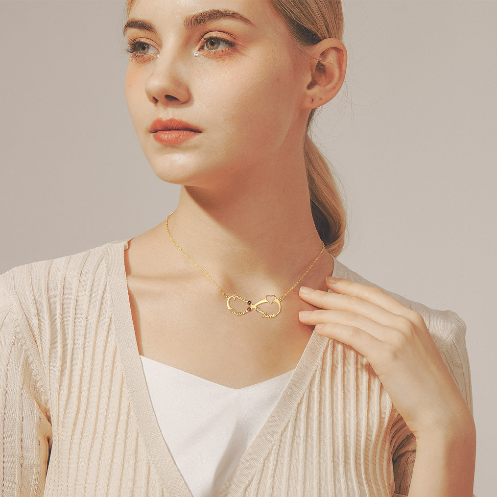 Personalized Birthstone Infinity Name Necklace for Women  MODEL GOLD