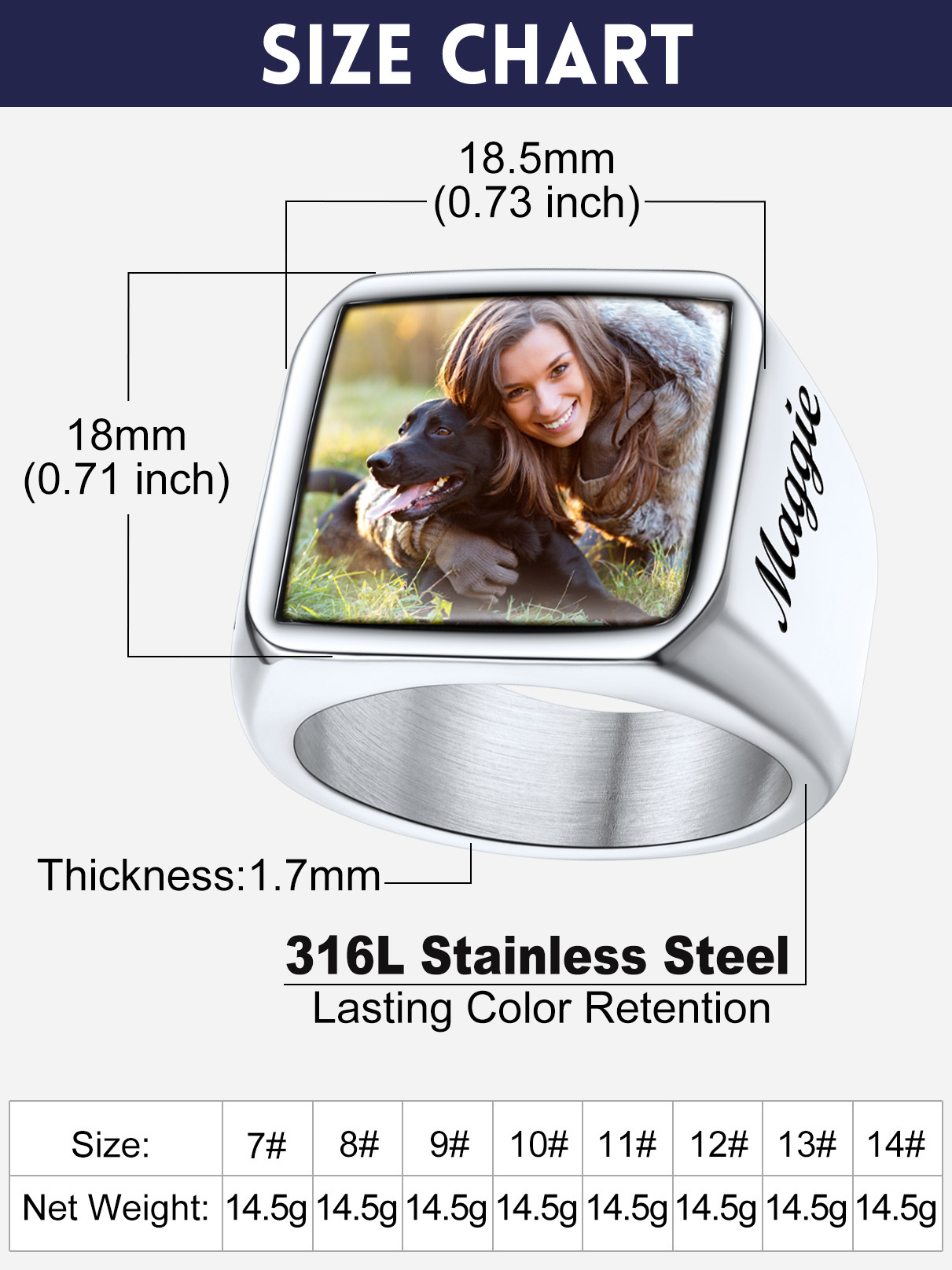 Personalized Picture Signet Rings with Names for Men