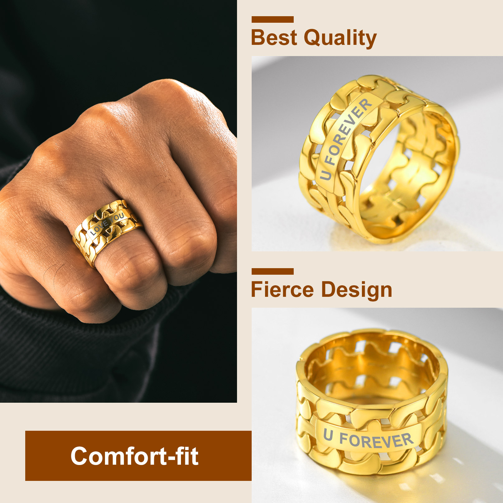 Cuban Link Chain Band Cool Stacking Ring For Men