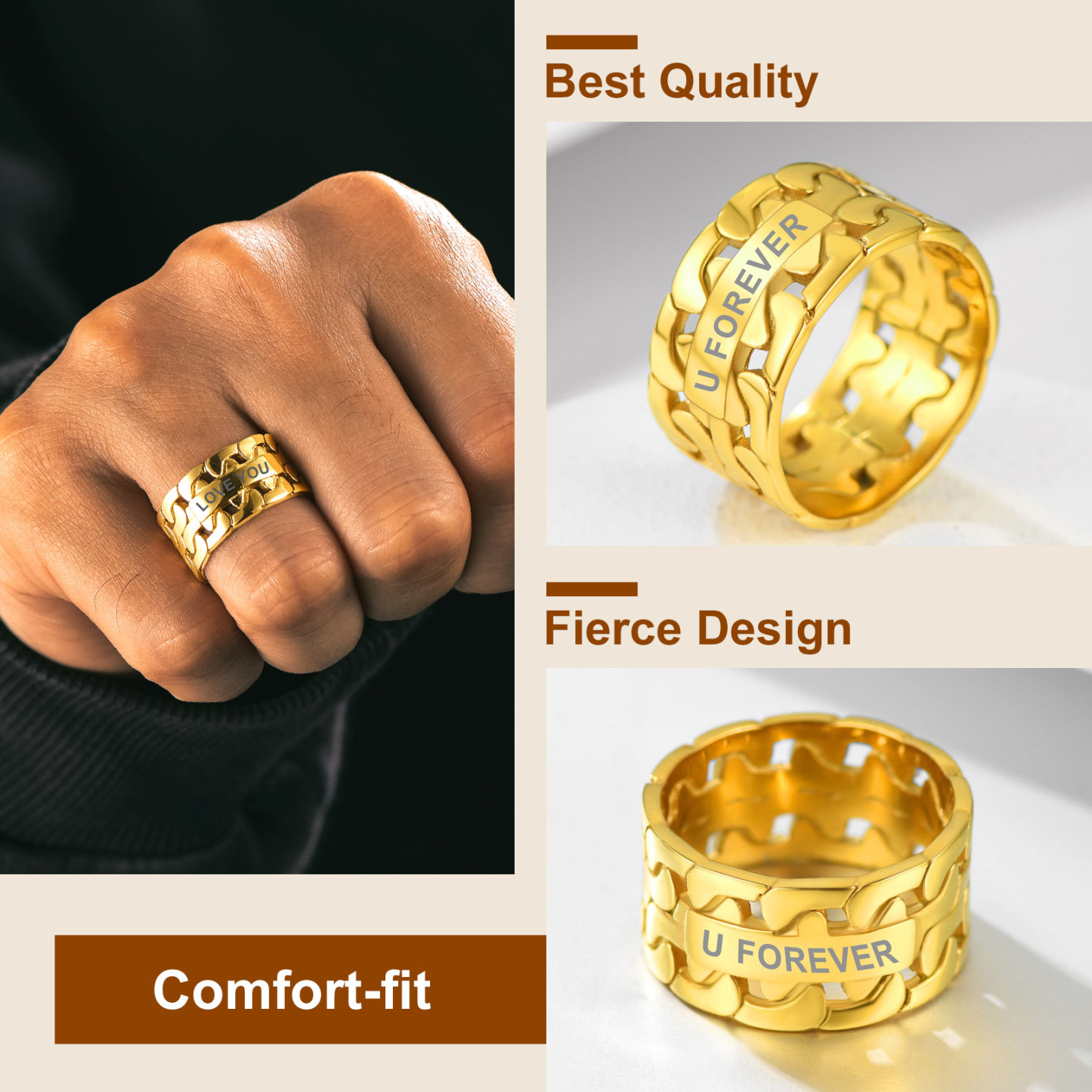 Cuban Link Chain Band Cool Stacking Ring For Men