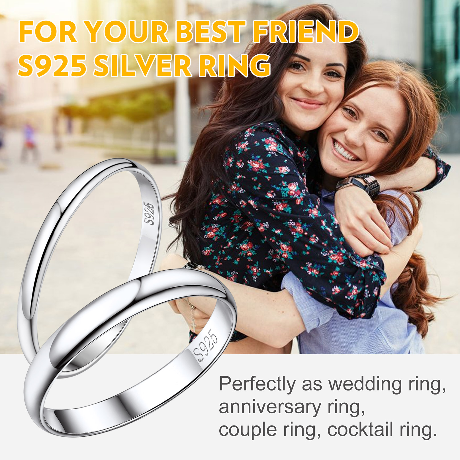 Personalized Sterling Silver Band Ring for Couple