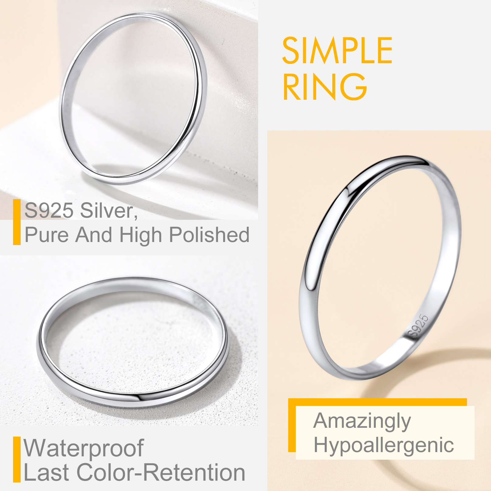 Personalized Sterling Silver Band Ring for Couple