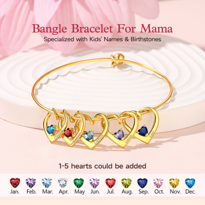 Personalized Heart Birthstone Bangle Bracelet for Mom