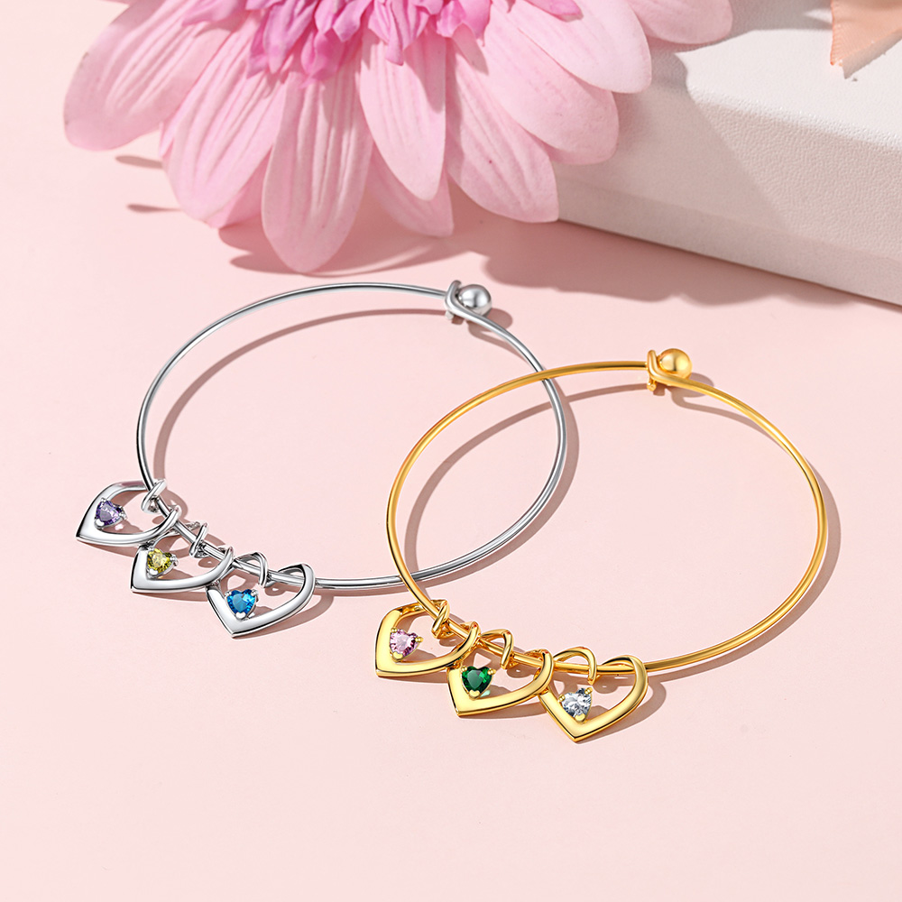 Heart Birthstone Bangle Bracelet for Mom