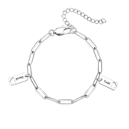 Custom Engraved Name Heart Charm Bracelet