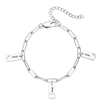 Custom Engraved 3 Name Heart Charm Bracelet