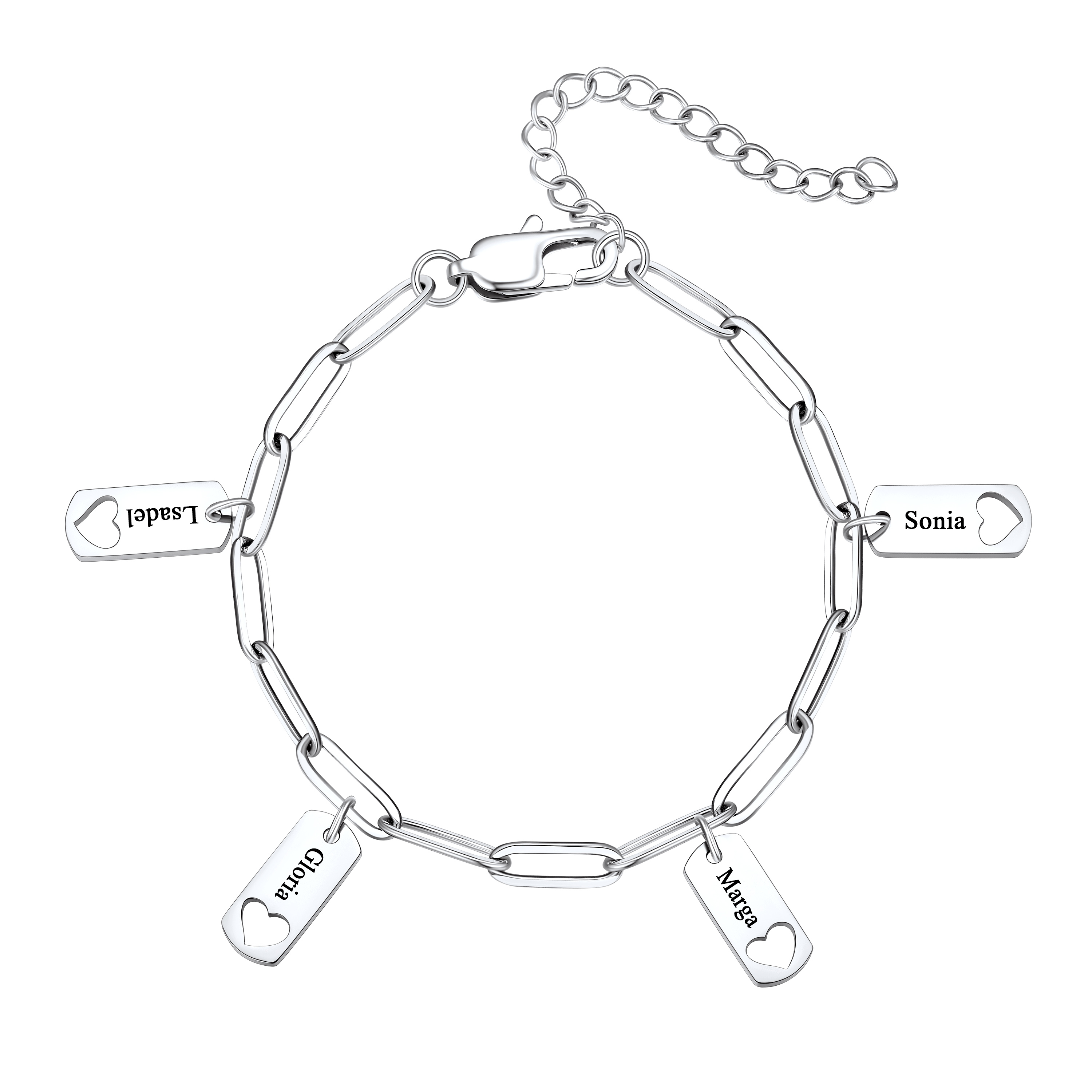 Custom Engraved Name Heart Charm Bracelet