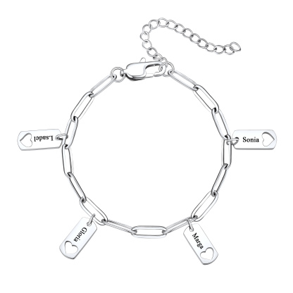 Custom Engraved Name Heart Charm Bracelet