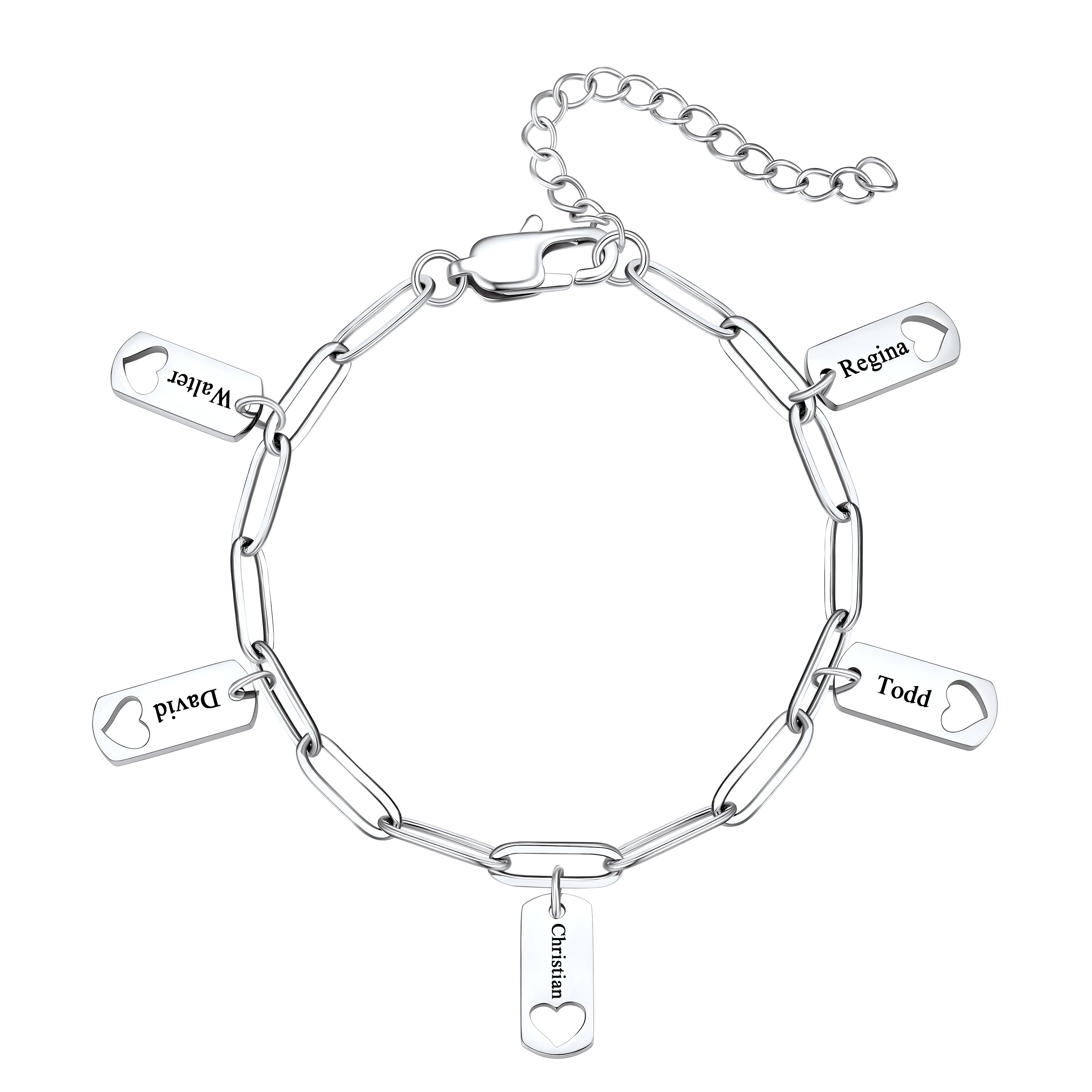Custom Engraved Name Heart Charm Bracelet