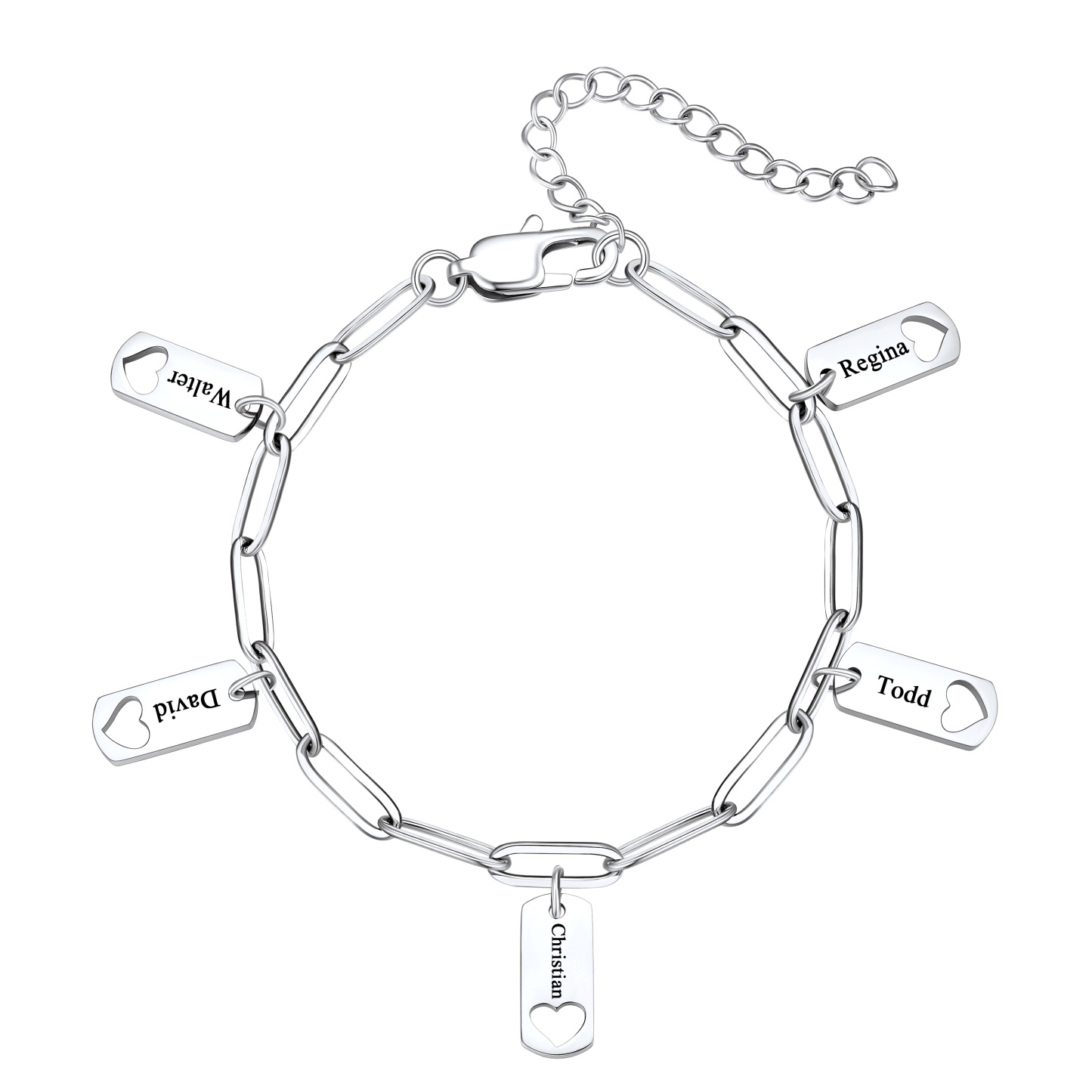 Custom Engraved Name Heart Charm Bracelet