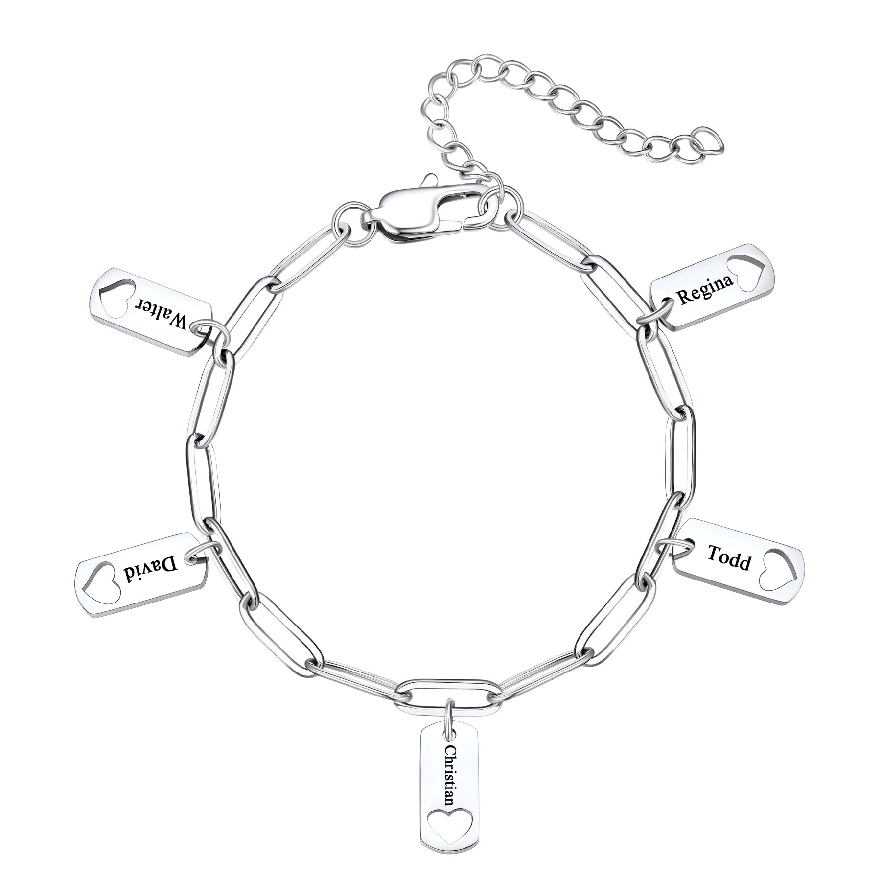 Custom Engraved Name Heart Charm Bracelet