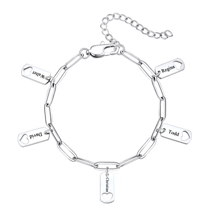 Custom Engraved Name Heart Charm Bracelet