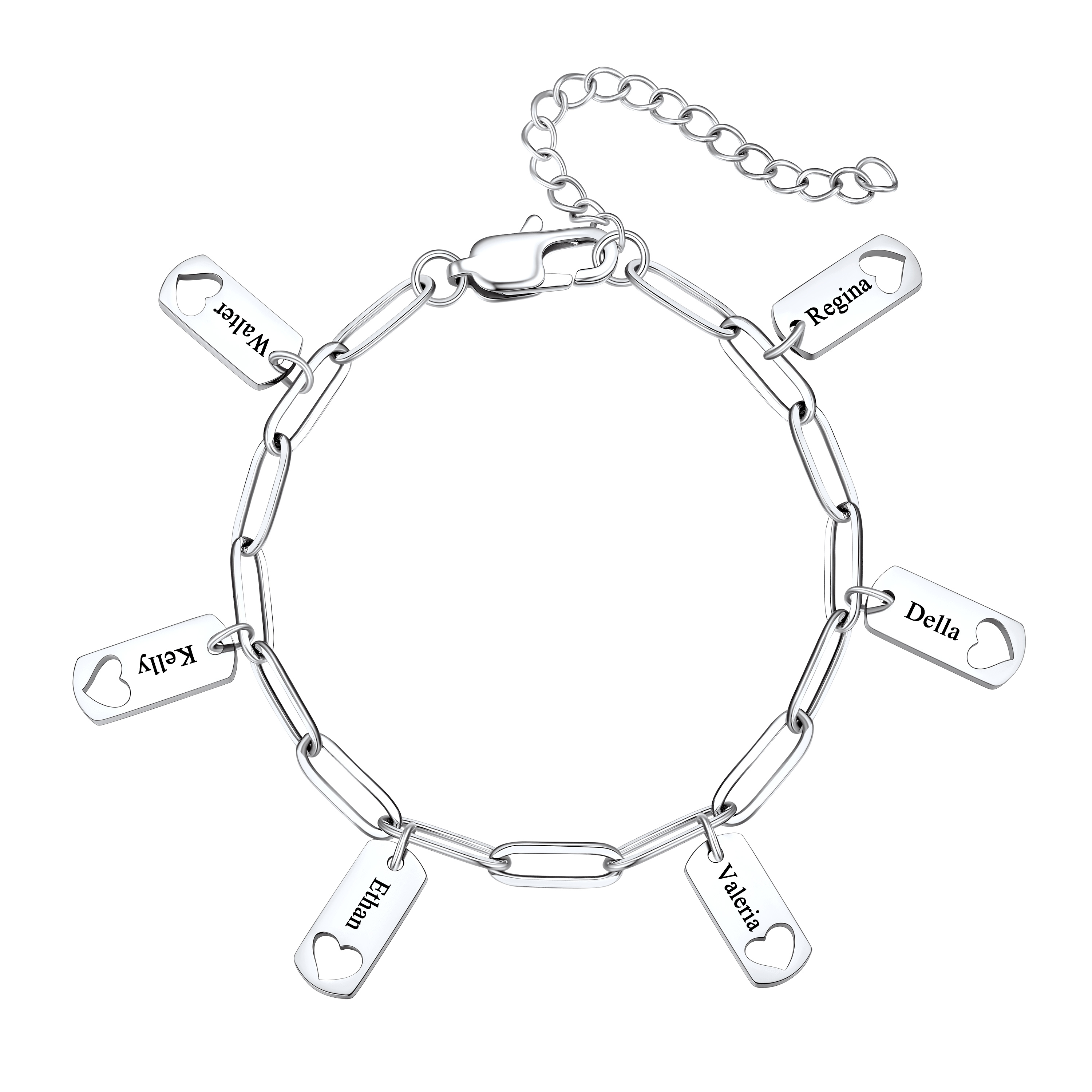Custom Engraved Name Heart Charm Bracelet