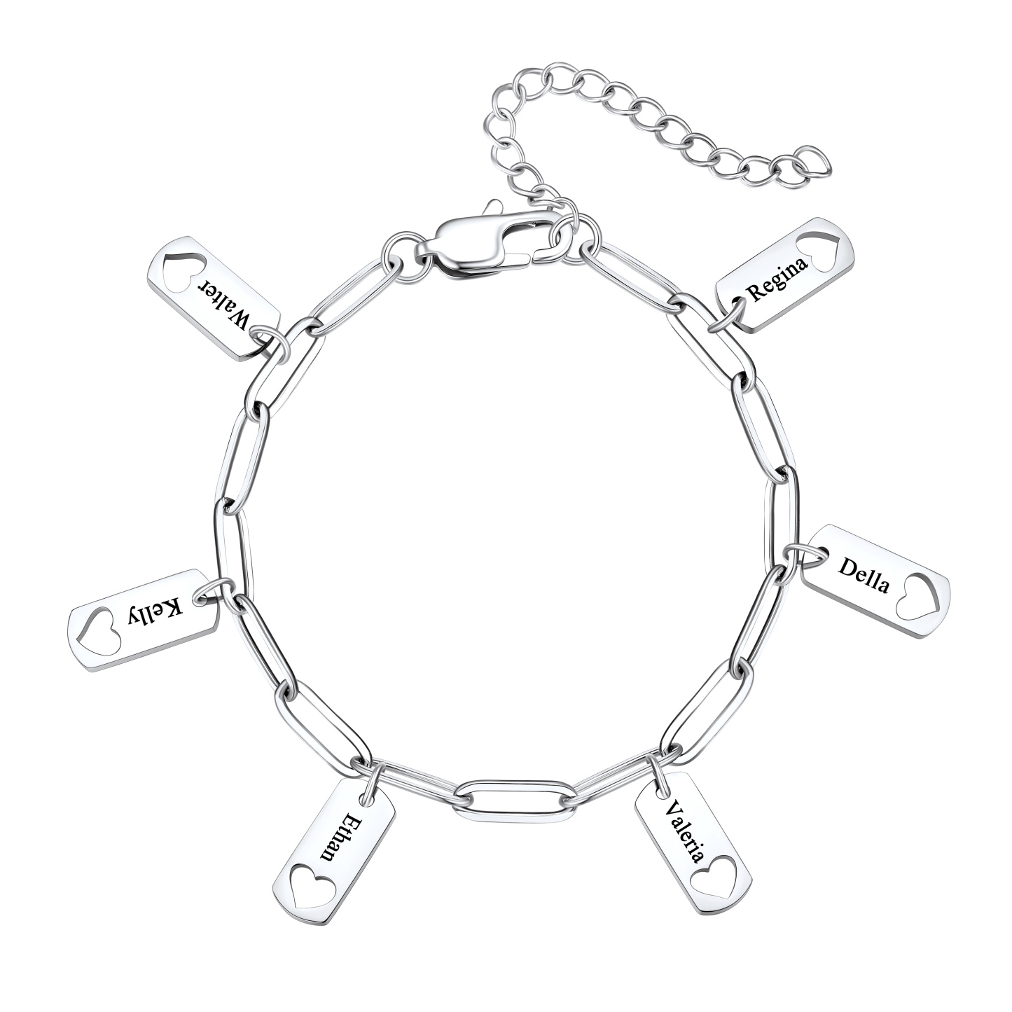 Custom Engraved Name Heart Charm Bracelet