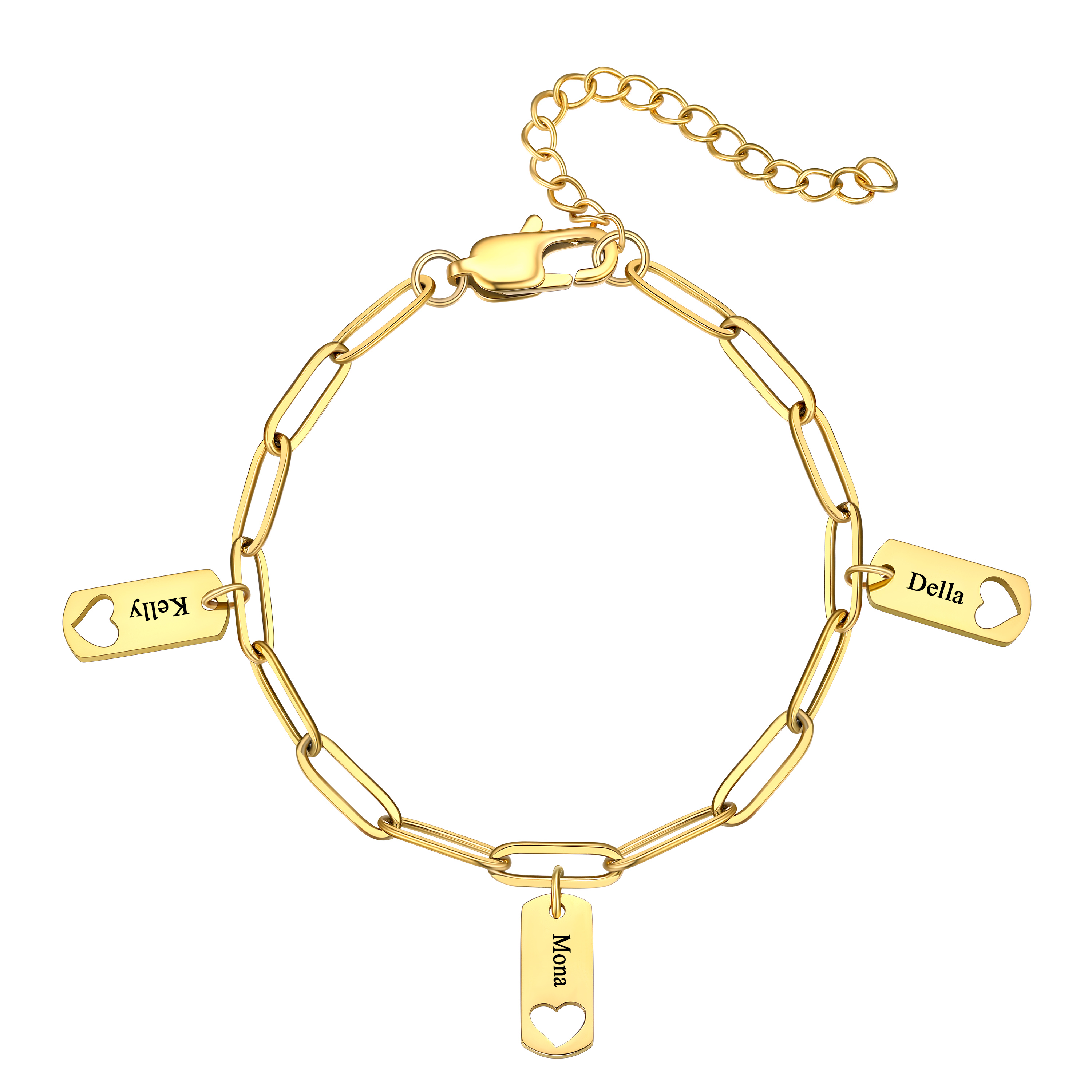 Custom Engraved Name Heart Charm Bracelet