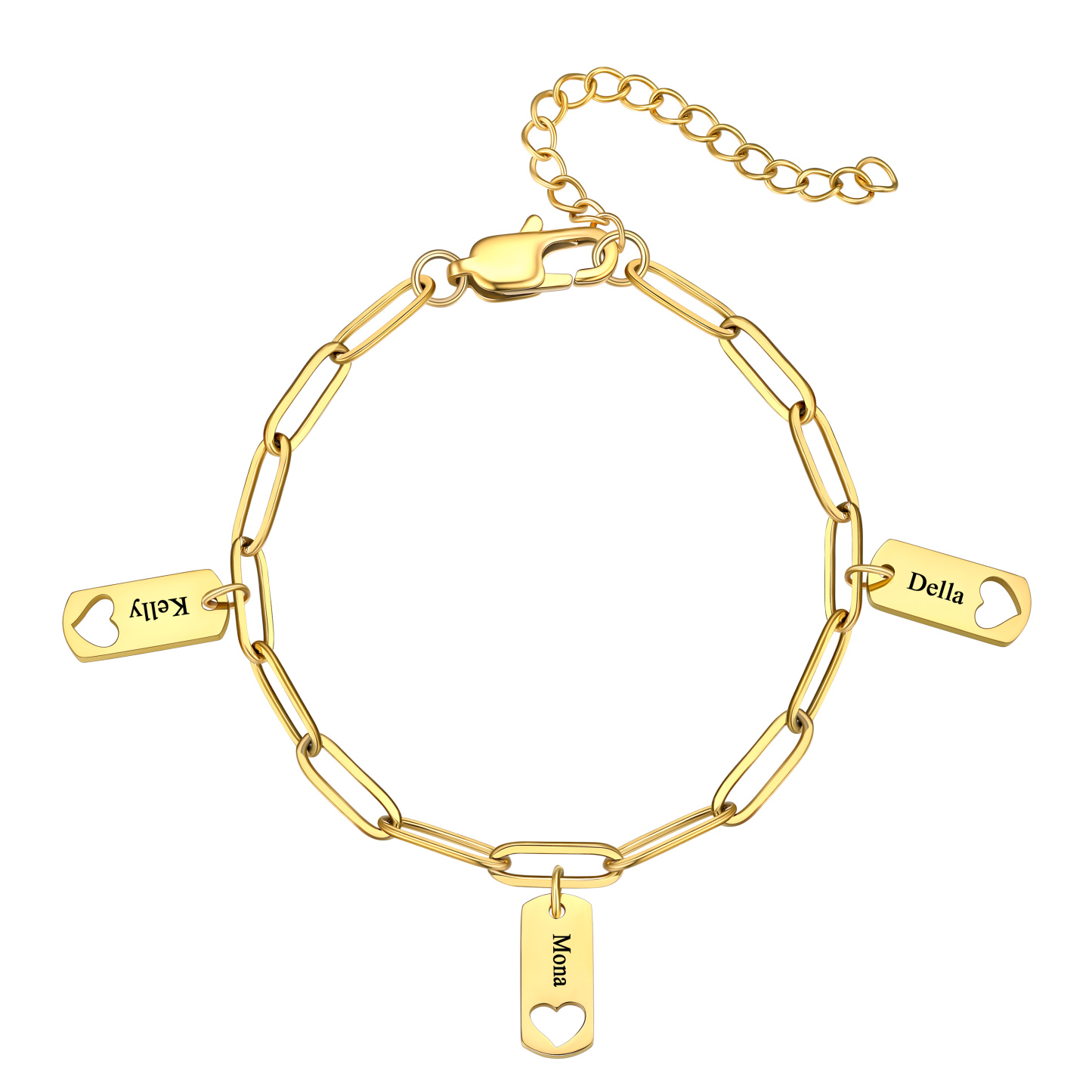 Custom Engraved Name Heart Charm Bracelet