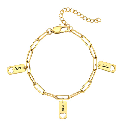 Custom Engraved Name Heart Charm Bracelet