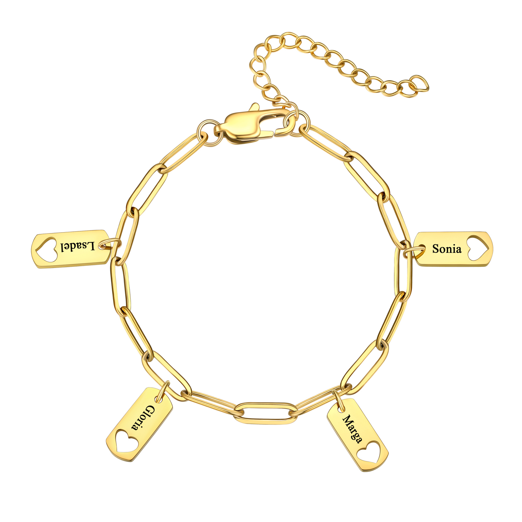 Custom Engraved Name Heart Charm Bracelet