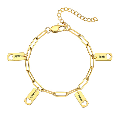 Custom Engraved Name Heart Charm Bracelet