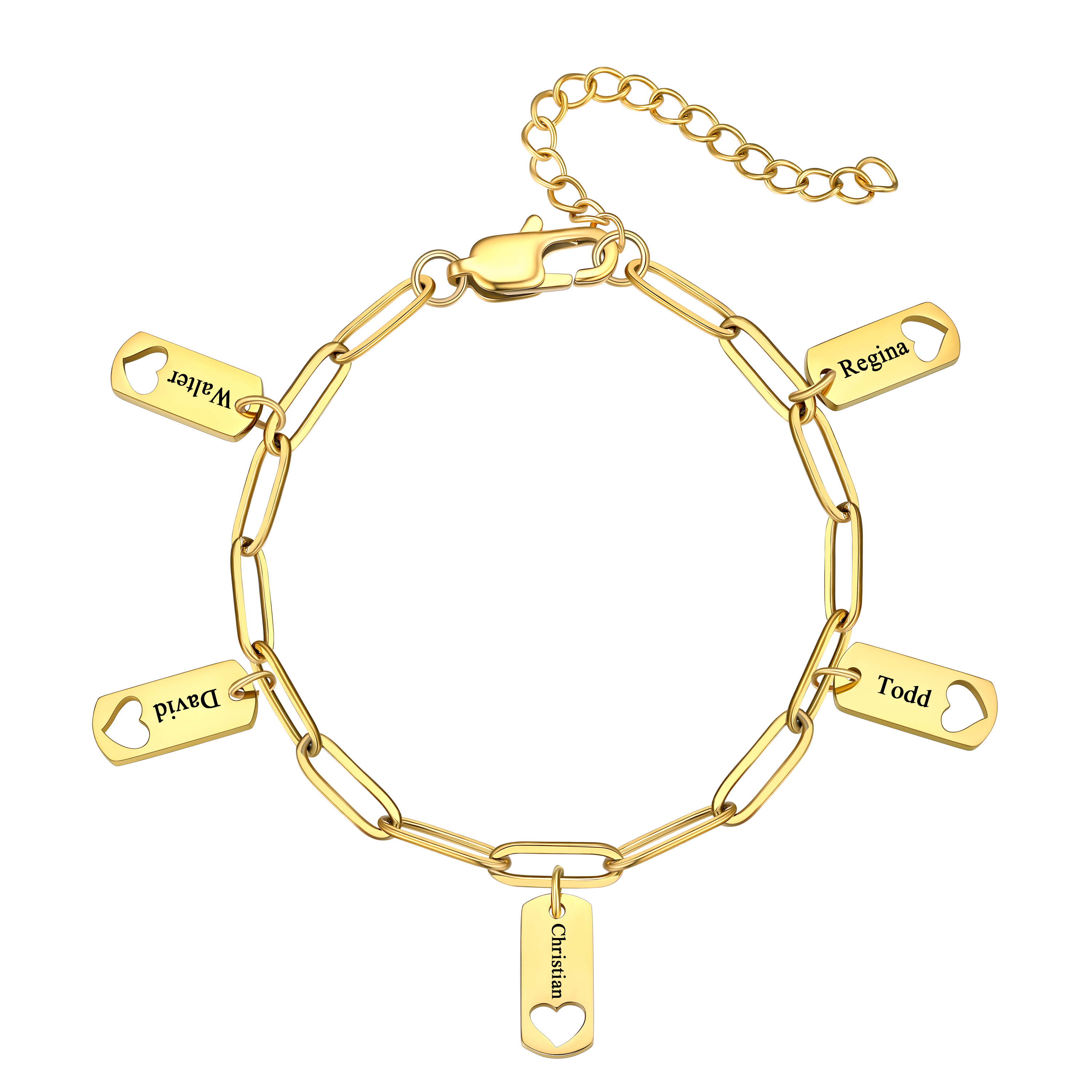 Custom Engraved Name Heart Charm Bracelet