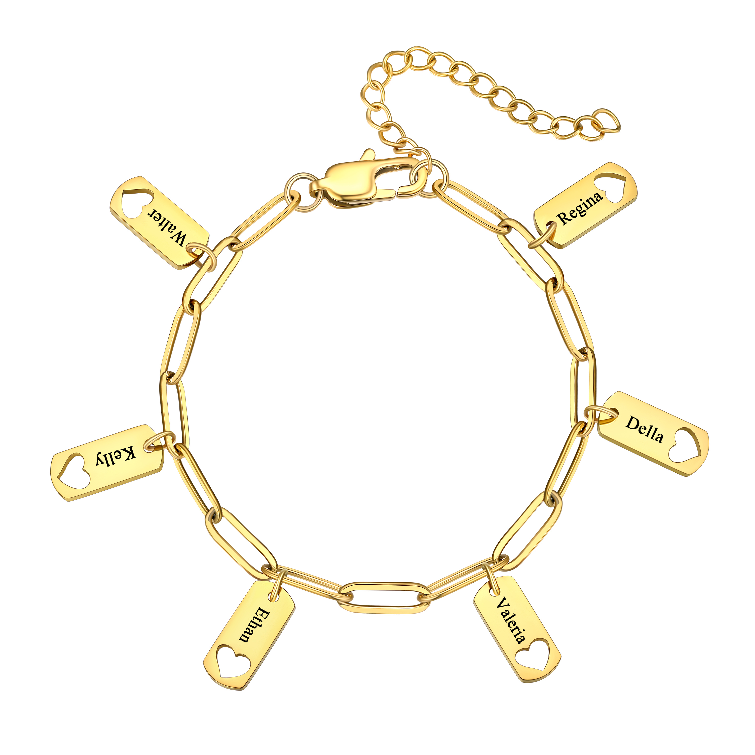 Custom Engraved Name Heart Charm Bracelet